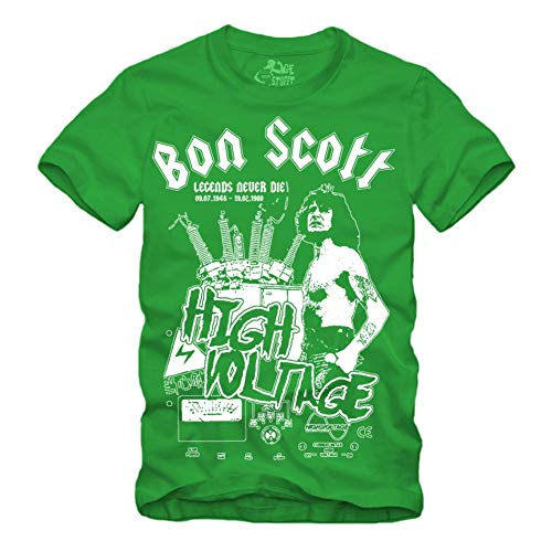 High Voltage Bon Scott - Camiseta (tallas S - XXXXL), diseño de memoria australiana verde S