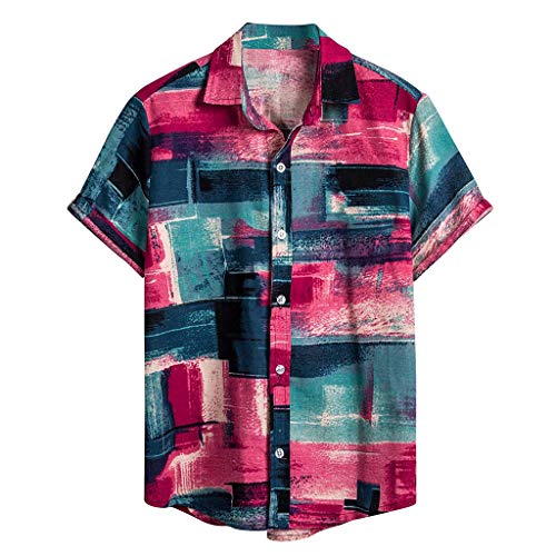 Camisetas de manga larga hawaiana camisa de lino casual blusa de manga larga estampado hombre de algodón...