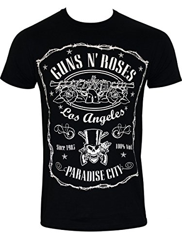 Guns & Roses Guns N' Roses Paradise City Label Camiseta, Negro, L para Hombre