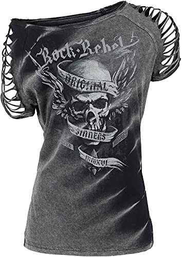 Rock Rebel by EMP All In The Mind Mujer Camiseta Gris M 100% algodón Vintage, Cut-Outs Regular