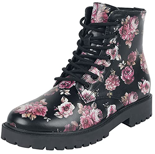 Rock Rebel by EMP Black Lace-Up Boots with Floral All-Over Print Mujer Botas Negro EU37 Otro Material