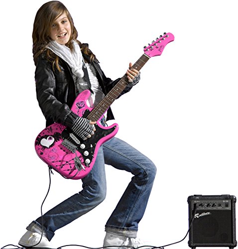 Jaxville ST1PPPK - Pack de Guitarra Electrica stratocaster rosa kit con amplificador principiante punk rock