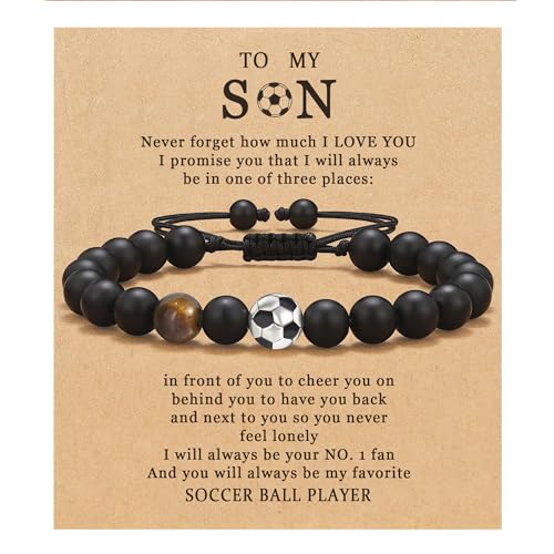 CyxenNova Pulsera de perlas para hombre, pulseras para hombre con cuentas de fútbol, ​​regalos de...
