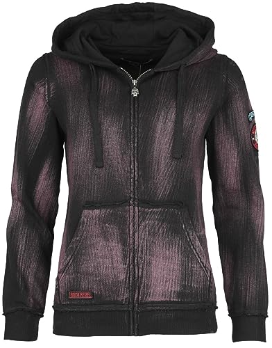 Rock Rebel by EMP Mujer Chaqueta Negra con Capucha y Aspecto Usado M