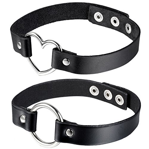 OIDEA Choker Gargantilla Piel Juego de 2 Pcs Estilo Punk Rock Collar Cuero Colgante Botón Ajustable Color...