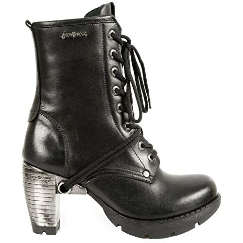 Botines New Rock M-TR001-S1 de Cuero Negro Estilo Punk Gótico a la Moda 36