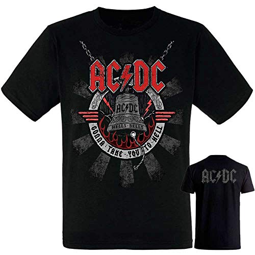 AC/DC - Hells Bells- Camiseta Negra Hombre Manga Corta - ACDC Tshirt (L)