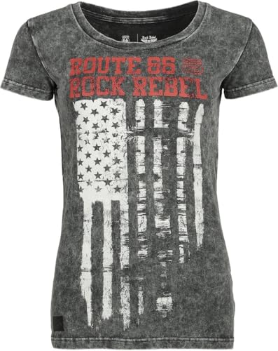 Rock Rebel by EMP Mujer Camiseta Gris de Aspecto Lavado con Estampado Frontal S