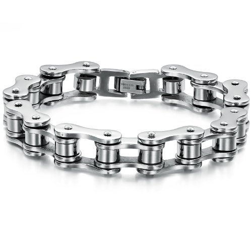 JewelryWe Pulsera Cadena Moto Hombre: Pulseras Bicicleta Motera de Cadena de Acero Inoxidable Plata para...