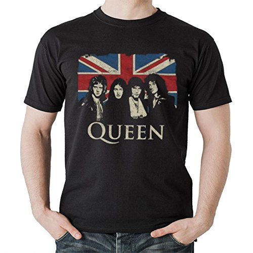 Queen - Camiseta para hombre, diseño de bandera de Reino Unido, color negro Negro L