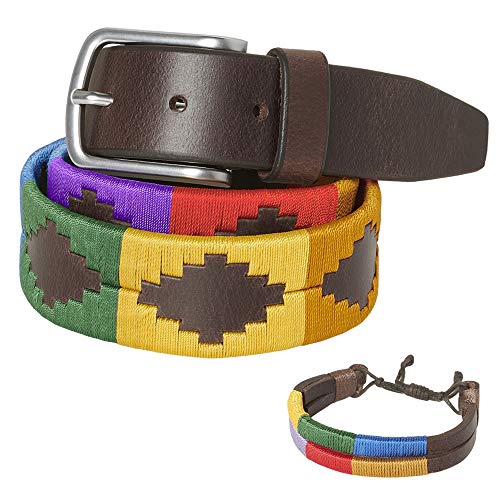 PELPE - Cinturón argentino de piel, con pulsera de hilo y cuero a juego. Cinturón bordado sobre cuero, para...