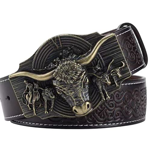 WRJAHCG Cinturón occidental para vaquero, Vintage Long Horn Bull Rodeo Western Cowboy Belt,Bronze...