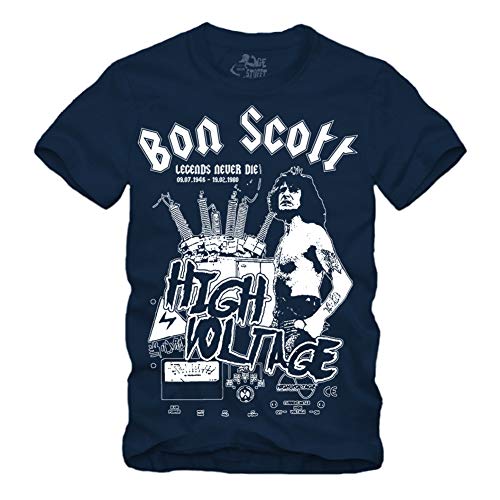 High Voltage Bon Scott - Camiseta (tallas S - XXXXL), diseño de memoria australiana azul marino XXXXL