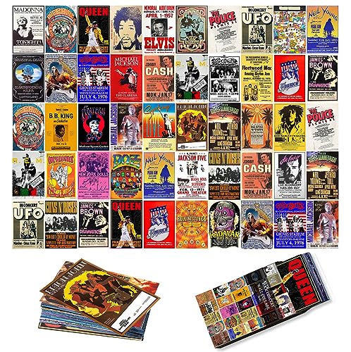 ZJNB Kit de collage de pared de rock vintage, pósteres de banda de rock, álbum de concierto de música retro...