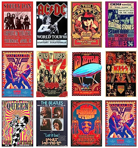 BAYKUL Vintage Rock Band Posters for Room Aesthetic Juego de 12, (20,32 x 30,5 cm) 70s 80s 90s Retro Rock Room...