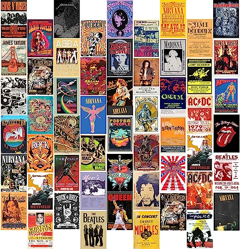 EDUS Kit de collage de pared de roca vintage, 54 unidades, pósters de banda de rock para habitación...