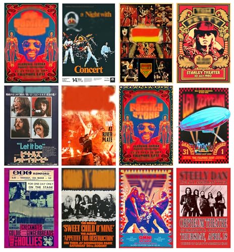 EDUS 12 pósteres de banda de rock, kit de collage de pared de banda de rock vintage para habitación...