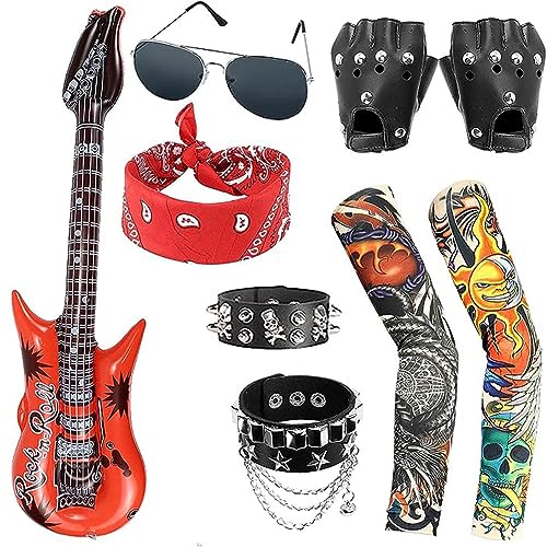 7 Piezas Kit de Rockero de Punk Gotico,Accesorios de Disfraz de Roca de Metales,et de Accesorios...